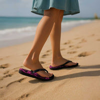 Pink Black Aloha Hawaii Flip Flops Polynesian Shark Tattoo With Plumeria - Polynesian Pride