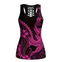 Pink Black Aloha Hawaii Hollow Tank Top Polynesian Shark Tattoo With Plumeria LT14 Female Pink - Polynesian Pride