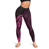 Pink Black Aloha Hawaii Leggings Polynesian Shark Tattoo With Plumeria - Polynesian Pride