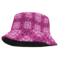 Pink Hawaiian Quilt Bucket Hat Hawaii Pineapple Monstera Palaka Motifs - Polynesian Pride