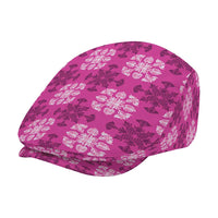 Pink Hawaiian Quilt Jeff Hat Hawaii Pineapple Monstera Palaka Motifs - Polynesian Pride