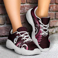 Pink New Zealand Chunky Sneakers Aotearoa Silver Fern With Manaia Maori Unique LT14 - Polynesian Pride