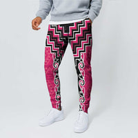 Pink Niho Taniwha Mix Poutama Jogger Pants Unique Taniko Aotearoa LT01 - Polynesian Pride