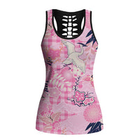 Pink Palaka Crane and Flowers Hollow Tank Top Japan Heritage Spirit LT9 Female Pink - Polynesian Pride