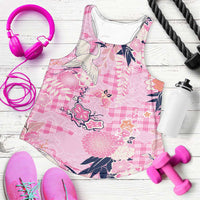Pink Palaka Crane and Flowers Women Racerback Tank Japan Heritage Spirit - Polynesian Pride