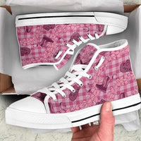 Pink Palaka Hawaii Cowboy High Top Shoes Puakenikeni Lei Paniolo Papale Seamless Vibes - Polynesian Pride