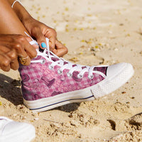 Pink Palaka Hawaii Cowboy High Top Shoes Puakenikeni Lei Paniolo Papale Seamless Vibes - Polynesian Pride