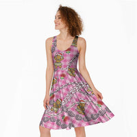 Pink Palaka Hawaii Mele Kalikimaka Midi Dress Ohia Lehua Shell Leis Funny Gingerbread Santa - Polynesian Pride