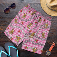 Pink Palaka Hawaii Mele Kalikimaka Shorts for Men Ohia Lehua Shell Leis Funny Gingerbread Santa LT14 Pink - Polynesian Pride