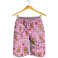 Pink Palaka Hawaii Mele Kalikimaka Shorts for Men Ohia Lehua Shell Leis Funny Gingerbread Santa LT14 - Polynesian Pride