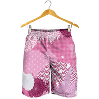 Pink Palaka Japanese Traditional Shorts for Men Asanoha Seigaiha Sakura Motif LT14 - Polynesian Pride