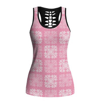Pink Palaka Quilt Hawaii Hollow Tank Top Traditional Hawaii-plaid Pattern - Polynesian Pride