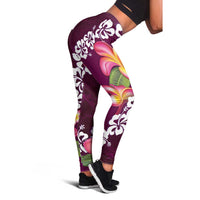 Pink Polynesia Leggings Plumeria With Hibiscus Pattern Tropical Vibes - Polynesian Pride
