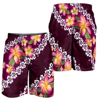 Pink Polynesia Shorts for Men Plumeria With Hibiscus Pattern Tropical Vibes LT14 - Polynesian Pride