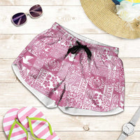 Pink Tonga Kilisimasi Fiefia Shorts for Women Pacific Patchwork Xmas Vibes - Polynesian Pride