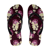 Pink Tropical Hawaii Flip Flops Seamless Monstera Plumeria Hawaiian Pattern - Polynesian Pride