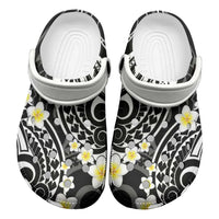 Plumeria With Black Polynesian Tattoo Pattern Clogs Shoes - Polynesian Pride