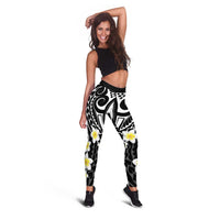 Plumeria With Black Polynesian Tattoo Pattern Leggings - Polynesian Pride
