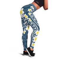 Plumeria With Blue Polynesian Tattoo Pattern Leggings - Polynesian Pride