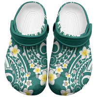 Plumeria With Teal Polynesian Tattoo Pattern Clogs Shoes LT05 Teal - Polynesian Pride