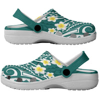 Plumeria With Teal Polynesian Tattoo Pattern Clogs Shoes LT05 - Polynesian Pride