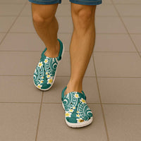 Plumeria With Teal Polynesian Tattoo Pattern Clogs Shoes LT05 - Polynesian Pride