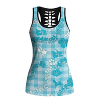 Polu Aloha Hawaii Hollow Tank Top Plumeria Lei With Palaka Motif LT14 Female Blue - Polynesian Pride