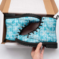 Polu Aloha Hawaii Leather Boots Plumeria Lei With Palaka Motif - Polynesian Pride