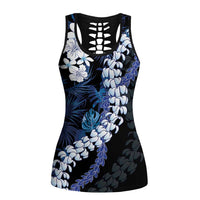 Polu Aloha Hawaii Lei Hollow Tank Top Tropical Flowers Elegant Vibe LT14 Female Blue - Polynesian Pride