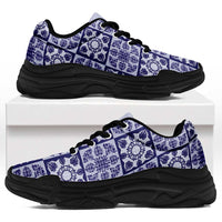 Polu Palaka Quilt Hawaii Chunky Sneakers Hawaiian Tropical Monstera Sea Turtle LT14 Blue - Polynesian Pride