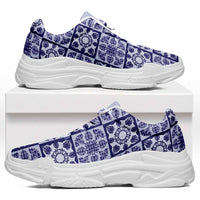 Polu Palaka Quilt Hawaii Chunky Sneakers Hawaiian Tropical Monstera Sea Turtle LT14 Blue - Polynesian Pride