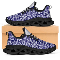 Polu Palaka Quilt Hawaii Clunky Sneakers Hawaiian Tropical Monstera Sea Turtle LT14 Blue - Polynesian Pride