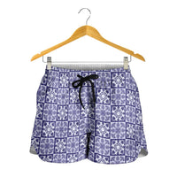 Polu Palaka Quilt Hawaii Shorts for Women Hawaiian Tropical Monstera Sea Turtle