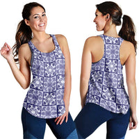 Polu Palaka Quilt Hawaii Women Racerback Tank Hawaiian Tropical Monstera Sea Turtle LT14 - Polynesian Pride