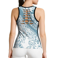 Polynesia Hollow Tank Top Polynesian Tropical Flowers Blue Pastel Vibes LT14 - Polynesian Pride