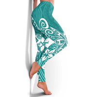 Polynesia Leggings Plumeria Teal Curves