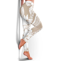 Polynesia Leggings Polynesian Tropical Flowers Beige Pastel Vibes - Polynesian Pride