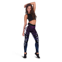 Polynesia Romantic Valentine Leggings Sea Turtle Couple With Purple Gradient Plumeria LT05 - Polynesian Pride