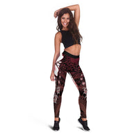 Polynesia Romantic Valentine Leggings Sea Turtle Couple With Red Gradient Plumeria LT05 - Polynesian Pride