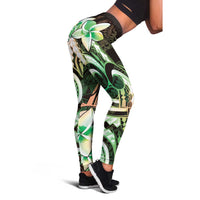 Polynesian Art Tattoo Leggings Plumeria Flowers Green Gradient LT05 - Polynesian Pride