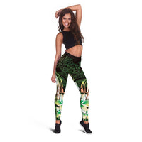Polynesian Art Tattoo Leggings Plumeria Flowers Green Gradient LT05 - Polynesian Pride