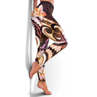 Polynesian Art Tattoo Leggings Plumeria Flowers Peach Gradient