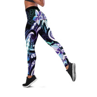 Polynesian Art Tattoo Leggings Plumeria Flowers Turquoise Gradient LT05 Turquoise - Polynesian Pride