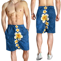 Polynesian Hibiscus and Plumeria Tapa Pattern Shorts for Men Blue Color LT03 - Polynesian Pride