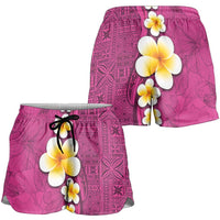 Polynesian Hibiscus and Plumeria Tapa Pattern Shorts for Women Pink Color LT03 - Polynesian Pride