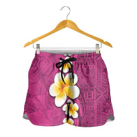 Polynesian Hibiscus and Plumeria Tapa Pattern Shorts for Women Pink Color LT03 - Polynesian Pride