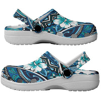 Polynesian Hibiscus Tropical Blue Floral Clogs Shoes Tribal Pattern - Polynesian Pride