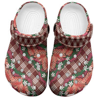 Polynesian Monstera Tiare Floral Clogs Shoes Burgundy Tropical Plaid - Polynesian Pride