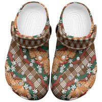 Polynesian Monstera Tiare Floral Clogs Shoes Chocolate Brown Tropical Plaid - Polynesian Pride