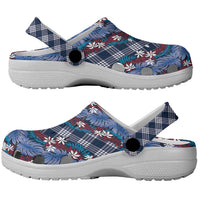 Polynesian Monstera Tiare Floral Clogs Shoes Royal Blue Tropical Plaid - Polynesian Pride